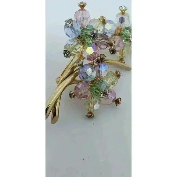 Vintage Marvella Brooch Faceted Glass Beads Head Pins Floral Pink Blue Lavender - Picture 6 of 8